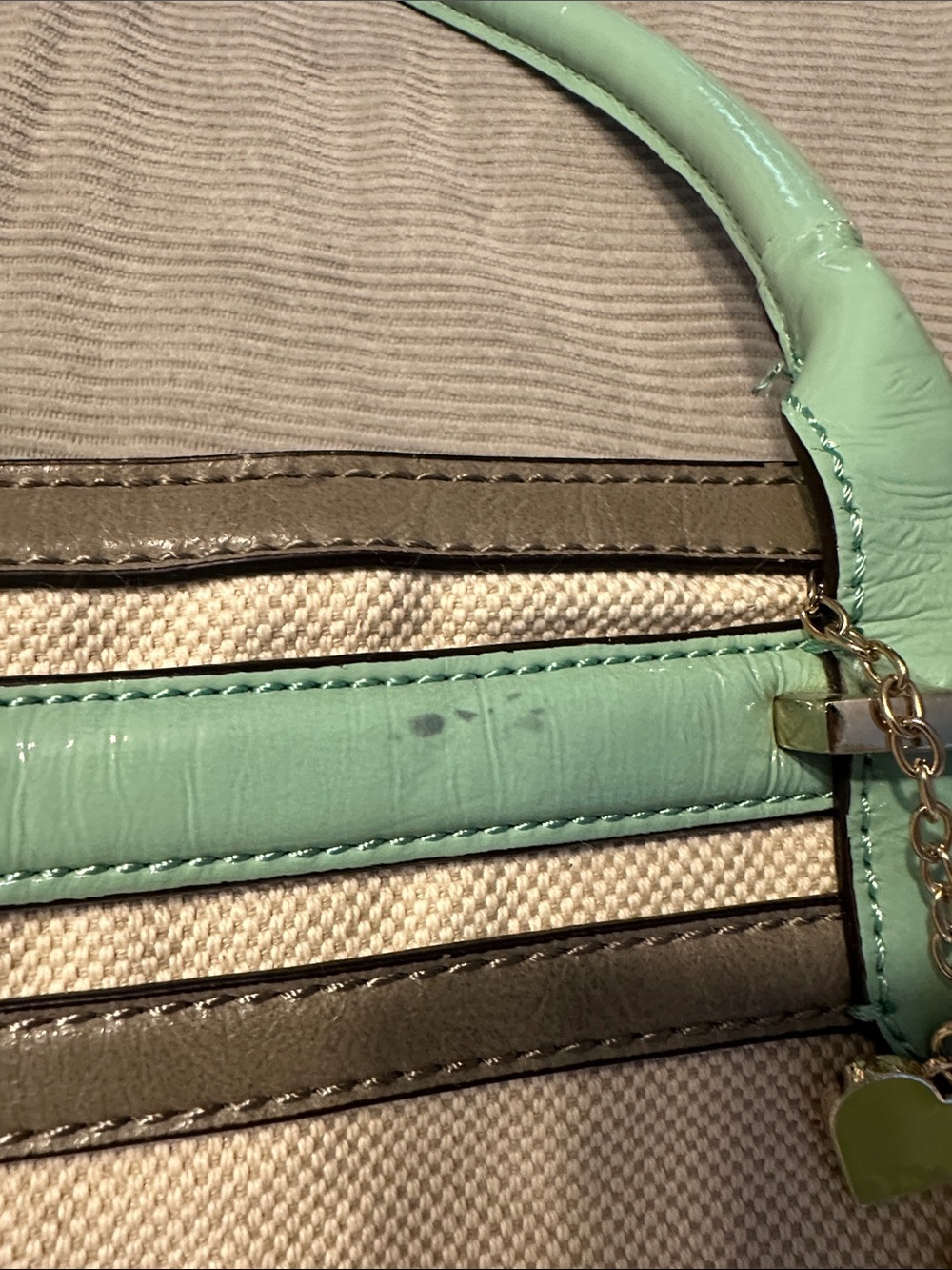 Guess Canvas Tote in Cream with Mint Trim - Picture 10 of 14